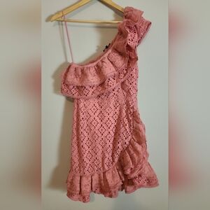 Love Sam pink one‎ shoulder eyelet cotton ruffle dress